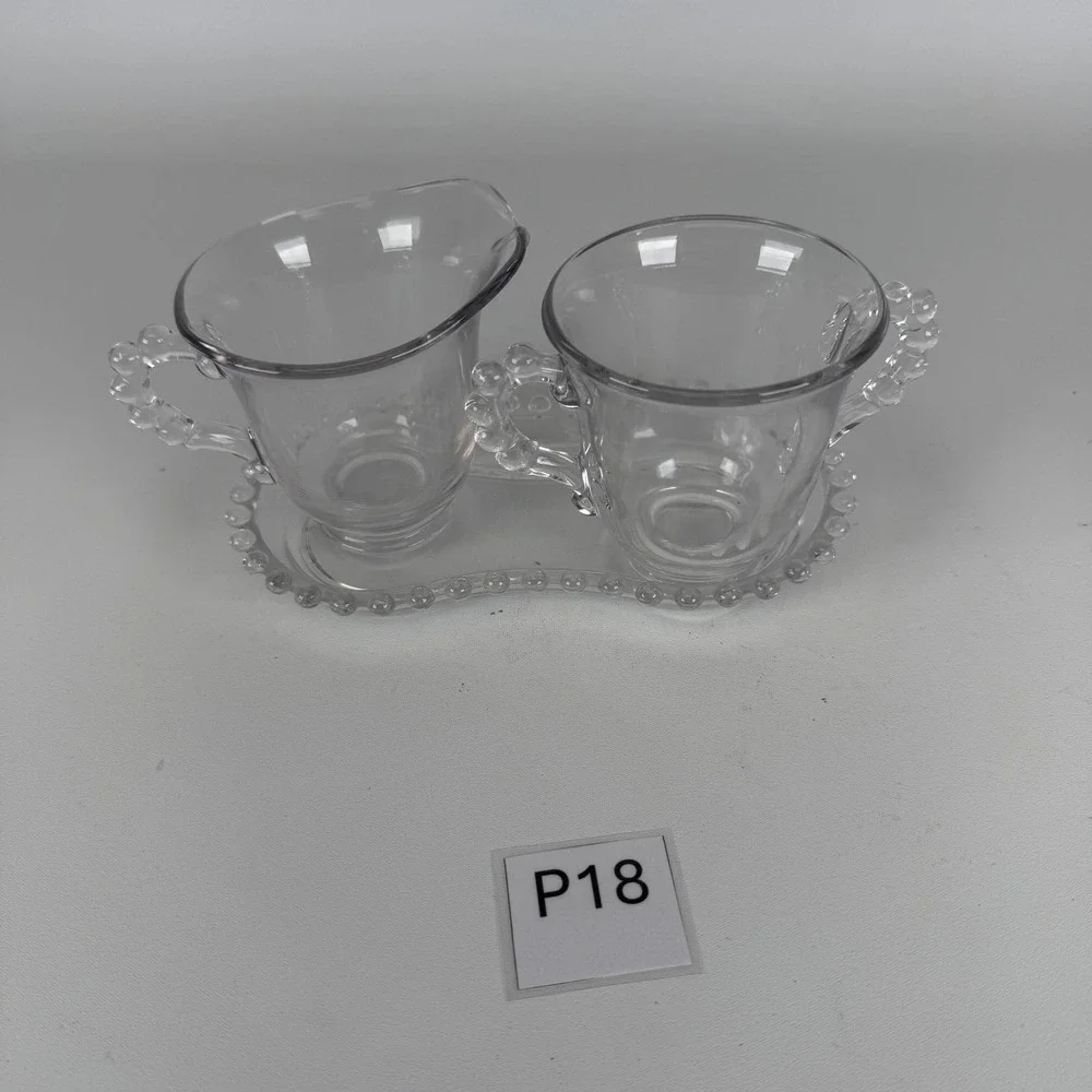 Vintage Imperial Candlewick Clear Glass Creamer Sugar Set with Tray 3 Piece